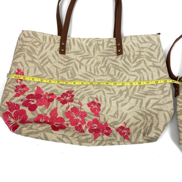 Embroidered Flowered Tan & Pink Jute Tote & Purse NWOT - Picture 9 of 13